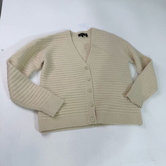 Theory Sweater Cardigan Womens Large Cream Ivory Paramour Merino Wool Yak Blend - Picture 8 of 10